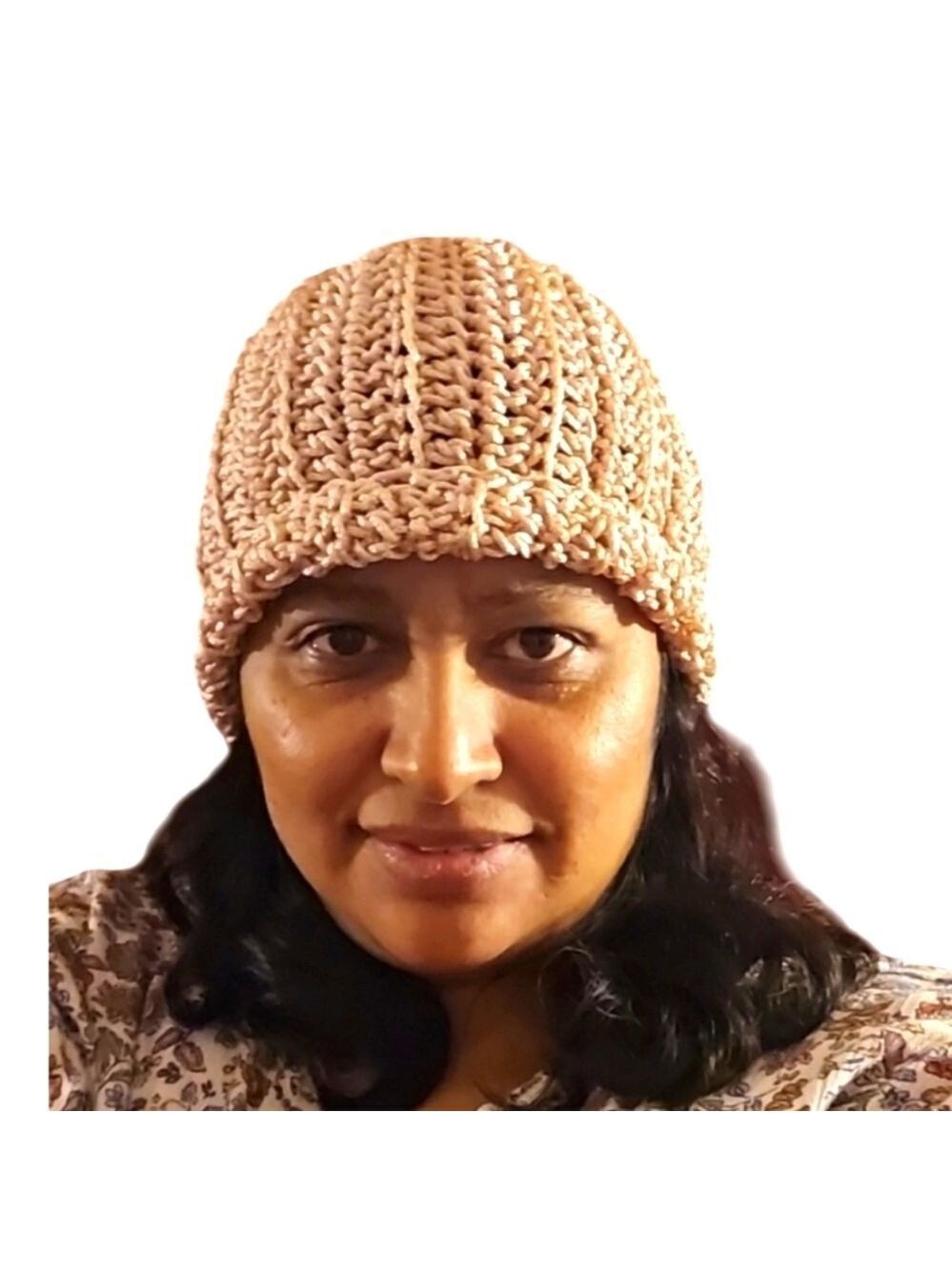 Handmade Crochet Pom pom Beanie hat Pink hollow out stitch Retro Nylon Art